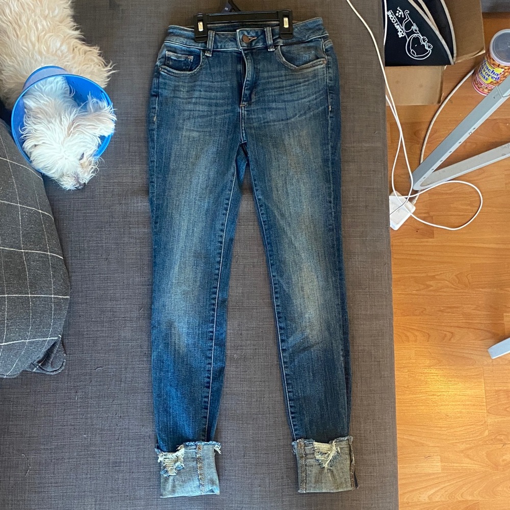 NWT DL1961 Indigo Florence Ankle Skinny Jeans with Distressed Hem
